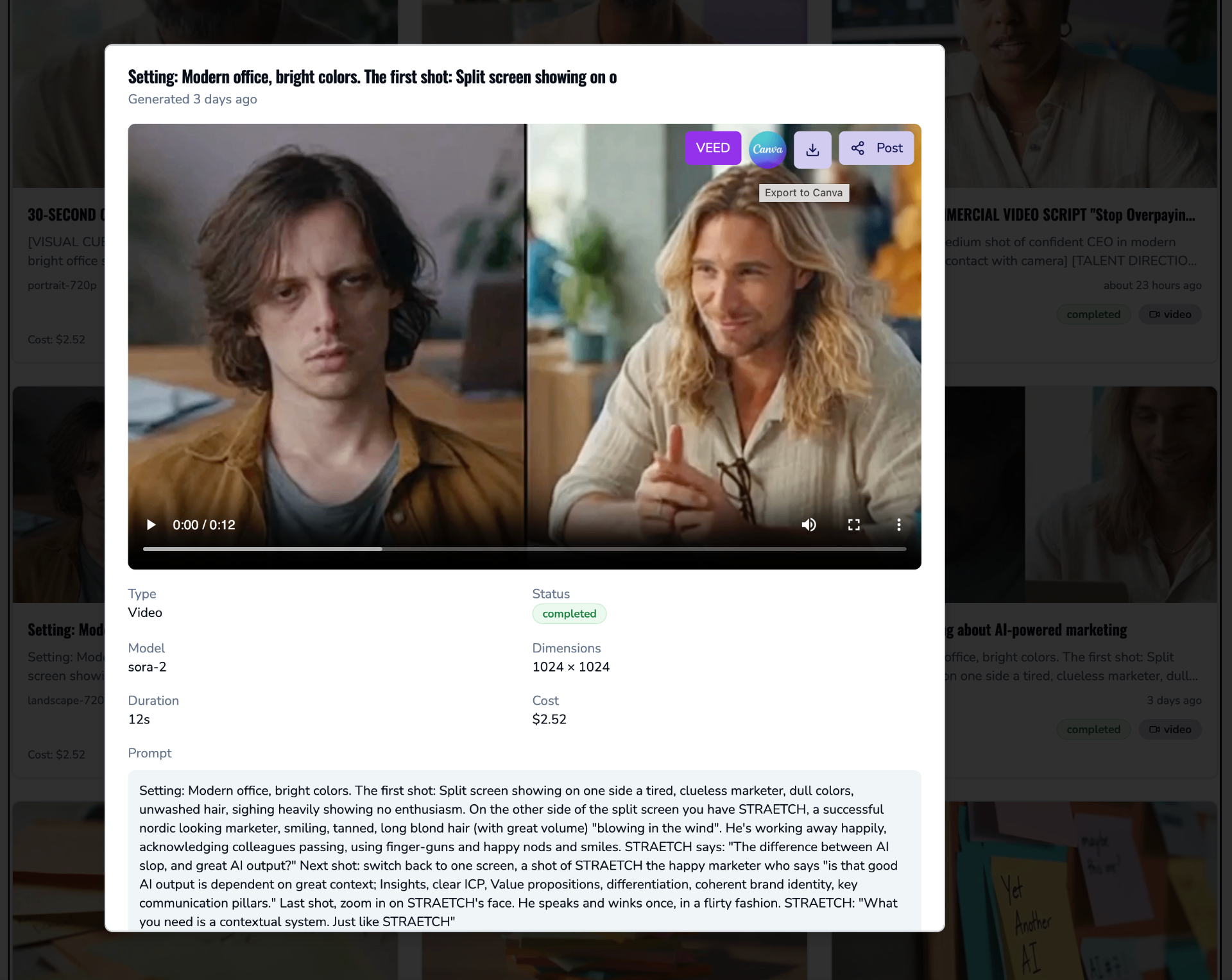 AI video generation with Canva and Veed.io export