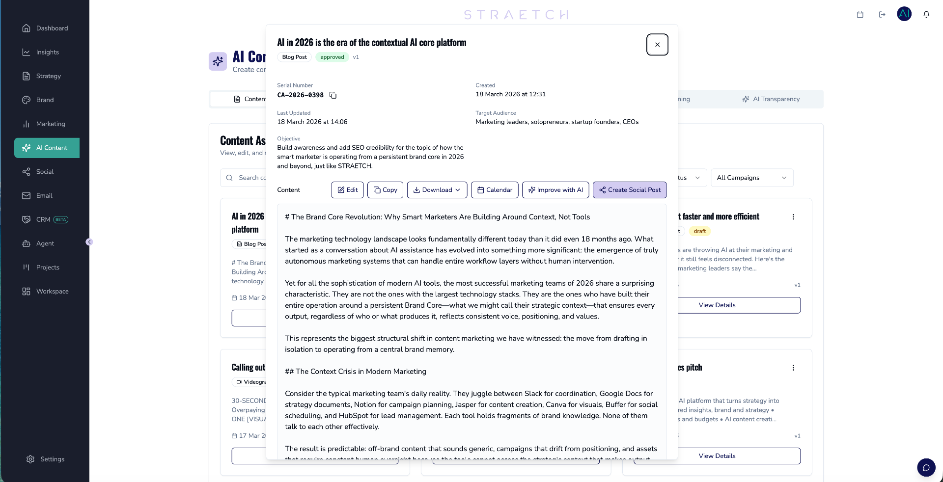 AI Content with one-click social post creation